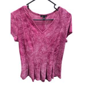 Women's Size Medium Sami & Jo Pink vneck Pleated Flare Shirt Top Blouse EUC